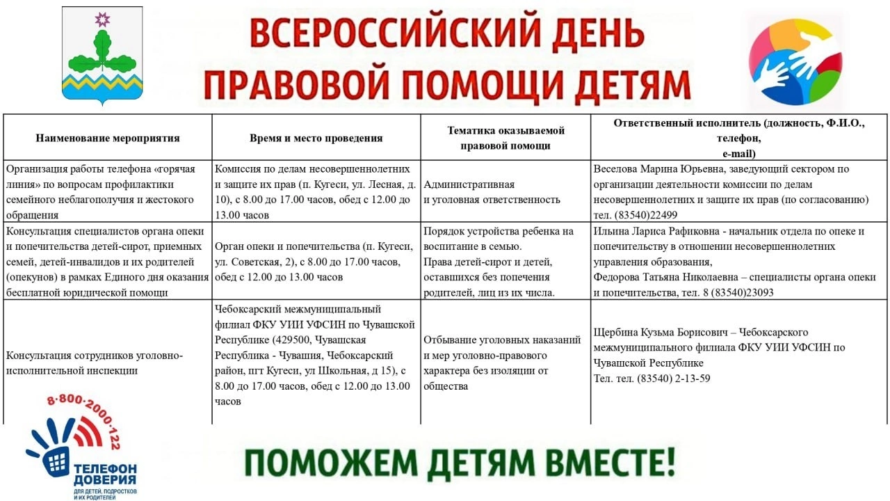 Всероссийский день правовой помощи детям в Чебоксарском округе проведут 20  ноября | Тăван Ен